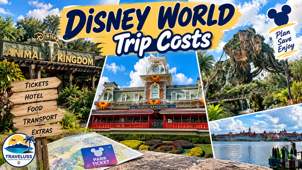 Disney World trip cost guide featuring Magic Kingdom, EPCOT, Animal Kingdom and Hollywood Studios